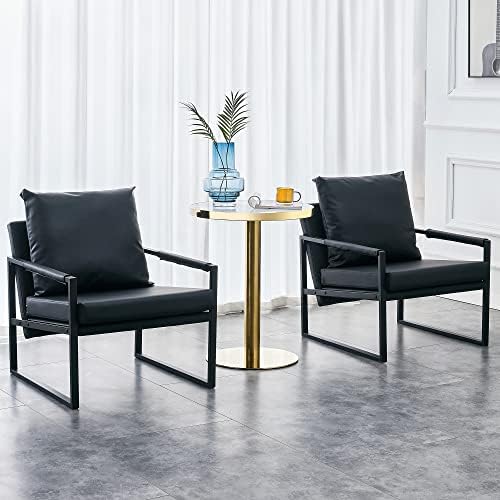 Black PU Leather Accent Arm Chair with Metal Frame F833