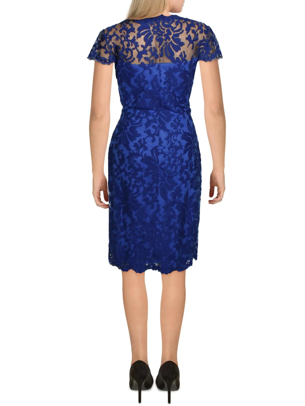 Blue Embroidered Cap Sleeves Cocktail Dress G16458