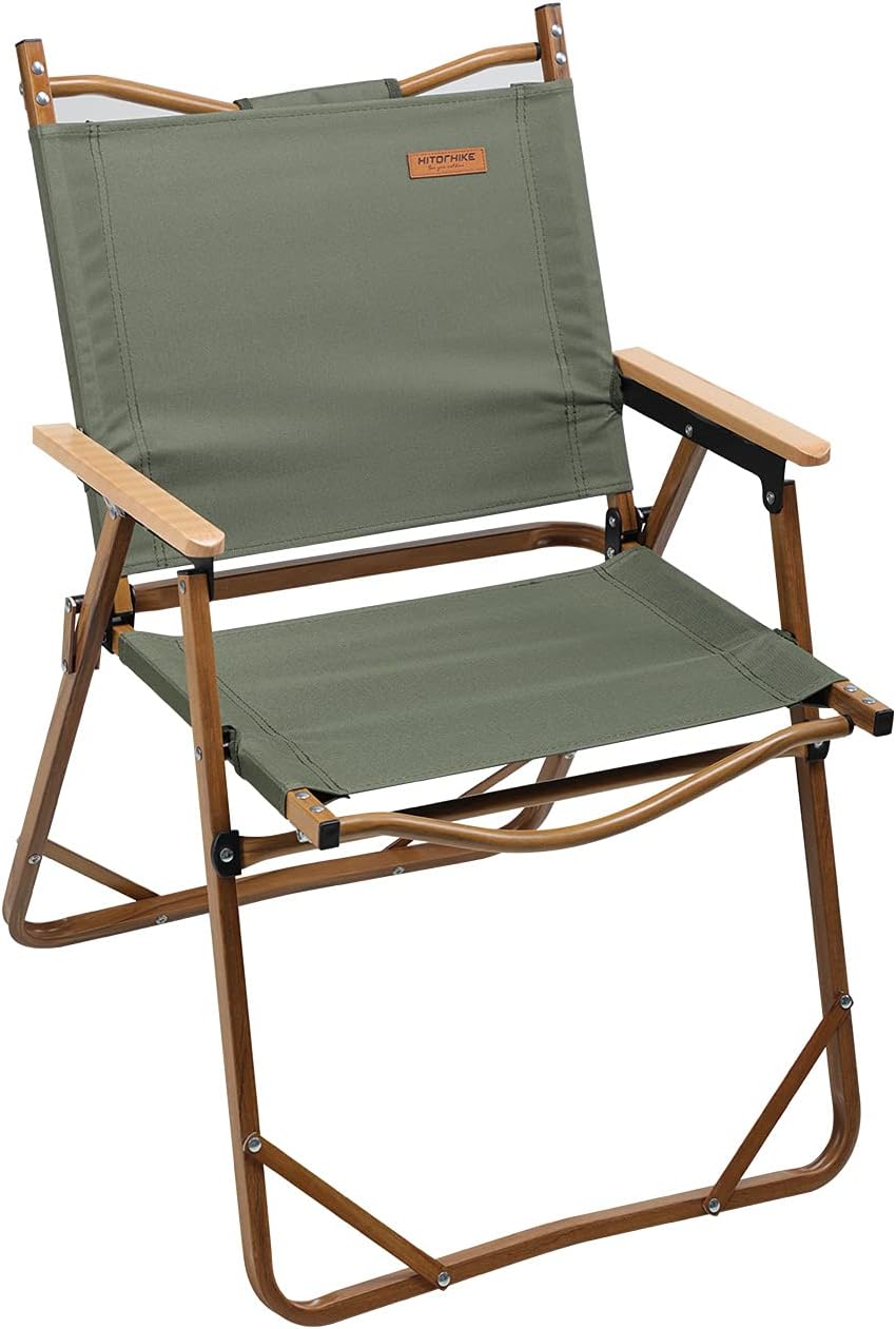 Beige Folding Camping Chair with Beech Armrest D221