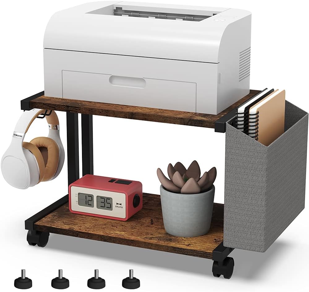 White Wooden Under Desk Printer Stand with Storage Bag G4190