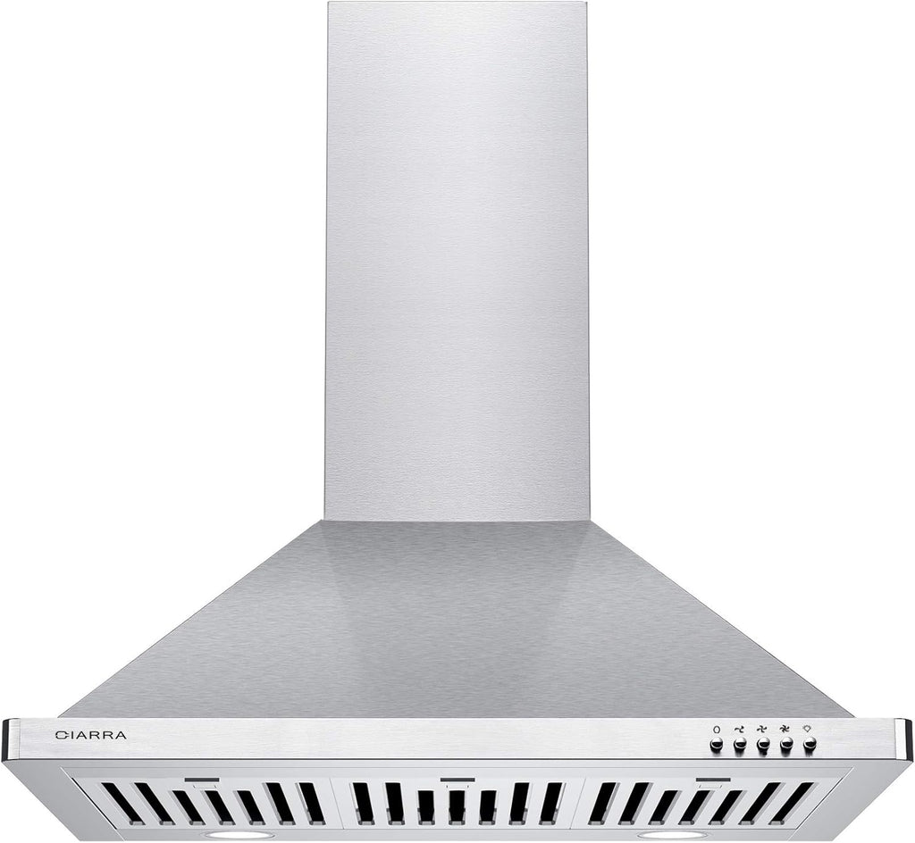 30 inch Stainless Steel Wall Mounted Range Hood with 3 Speed Exhaust Fan Baffle Filters Ducted and Ductless Convertible G515