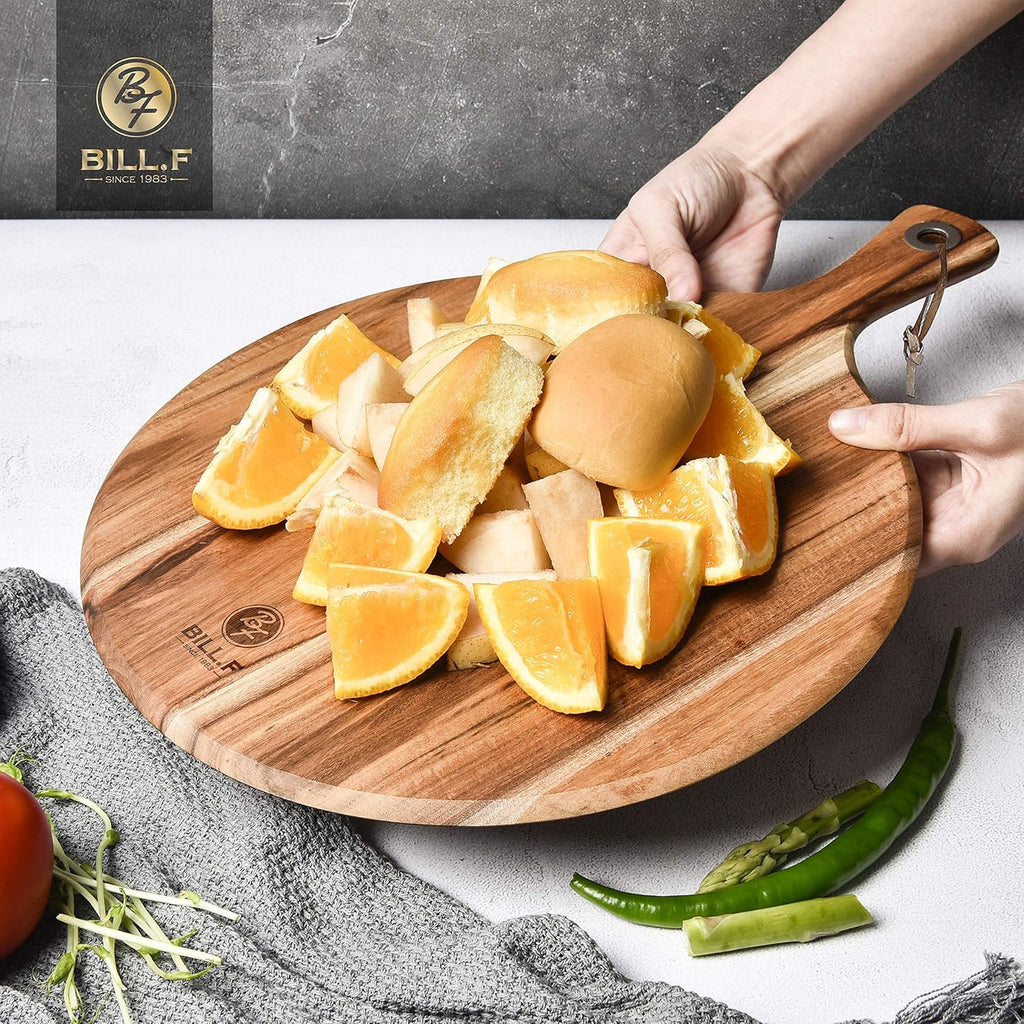 Acacia Wood Pizza Peel Cutting Board Cheese Paddle Board Bread and Crackers Platter with Handle 16 x 12 x 0.5 Inch Pack of 2 J8168