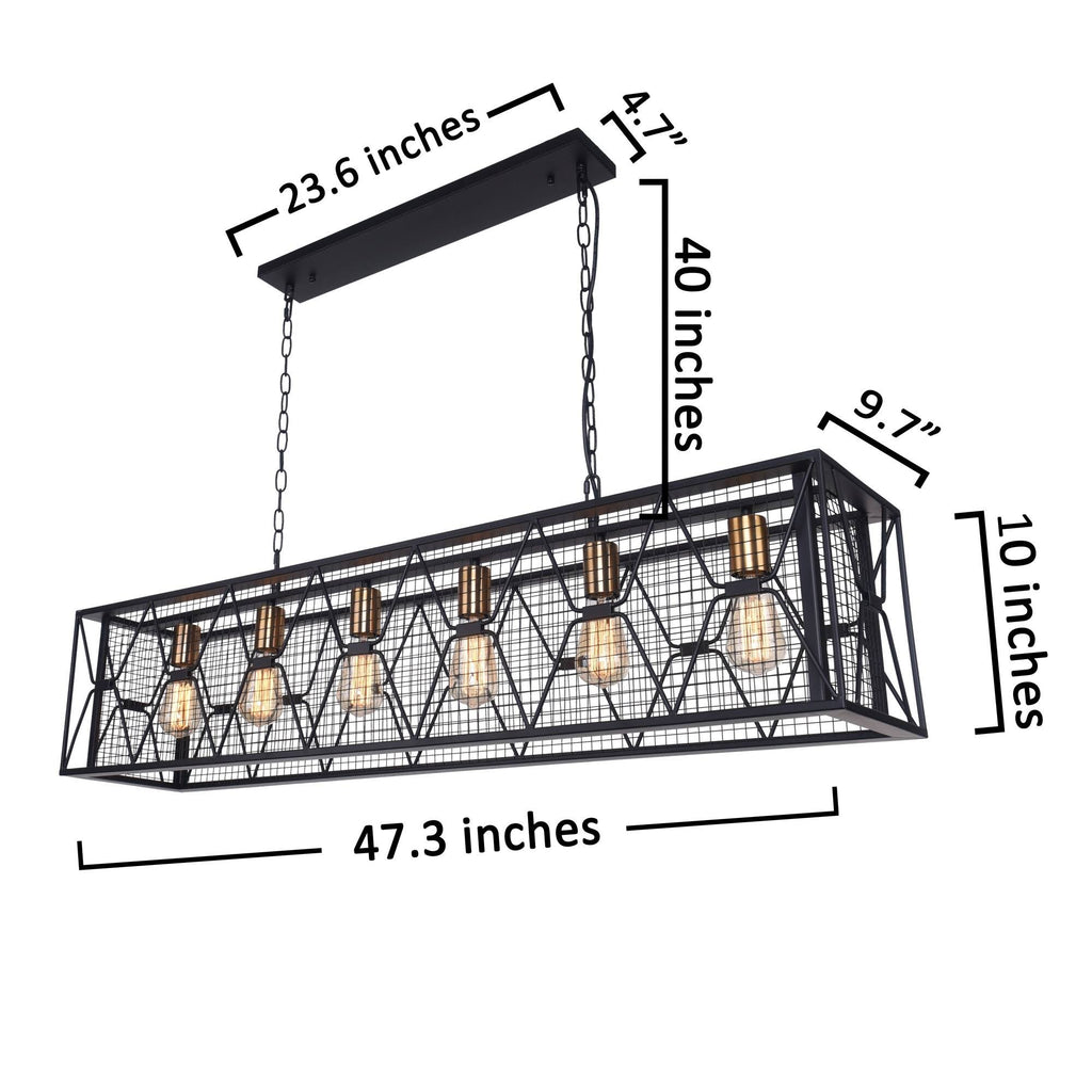 Black 5-Light Rectangular Cage Linear Kitchen Island Light I46484