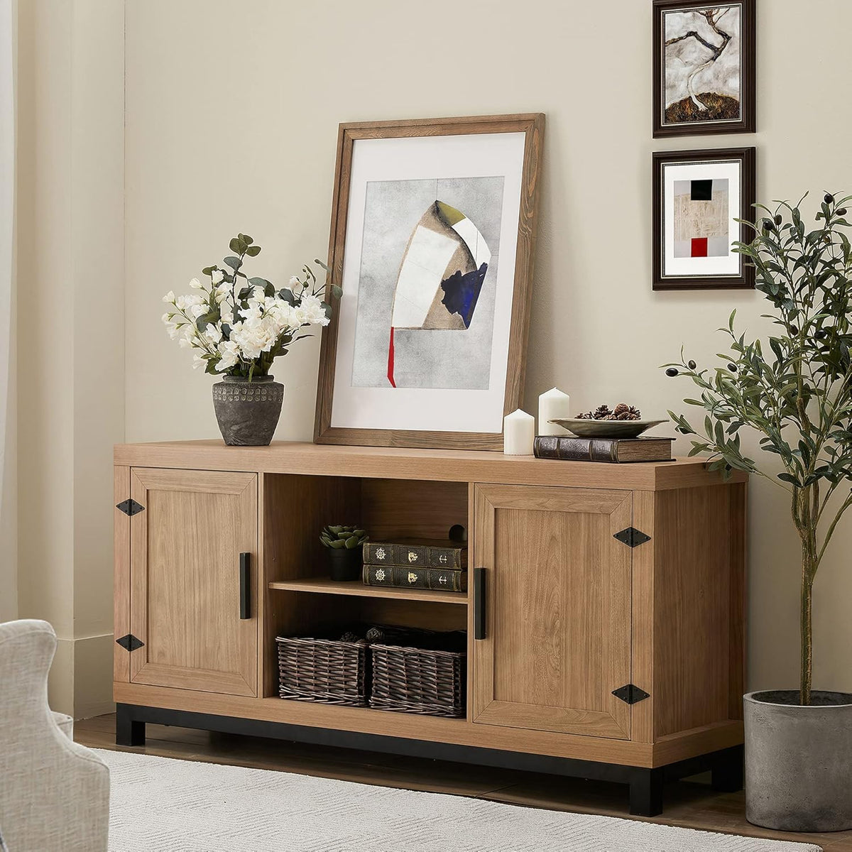 60 Inch Wood TV Stand with 6 Storages X811147