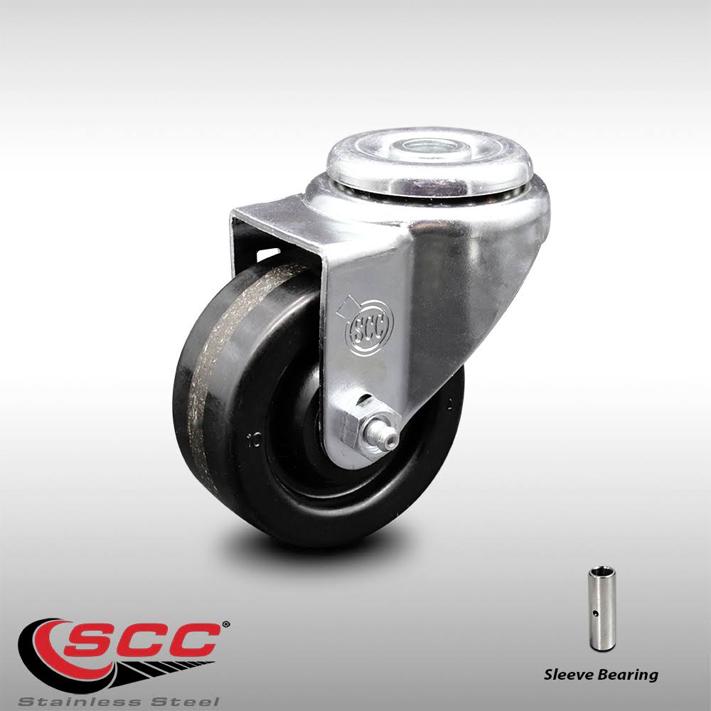Stainless Steel Phenolic Swivel Bolt Hole Caster with 3.5 inch x 1.25 inch Black Wheel Y41986