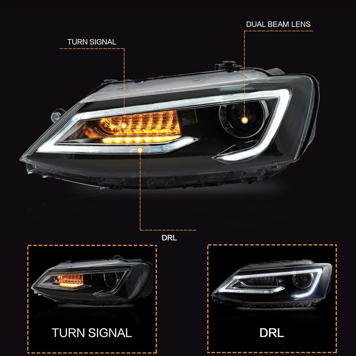 Headlight Assembly for Volkswagen JETTA 2012-2018 with DRL Sequential Turn Signal Full LED U78893