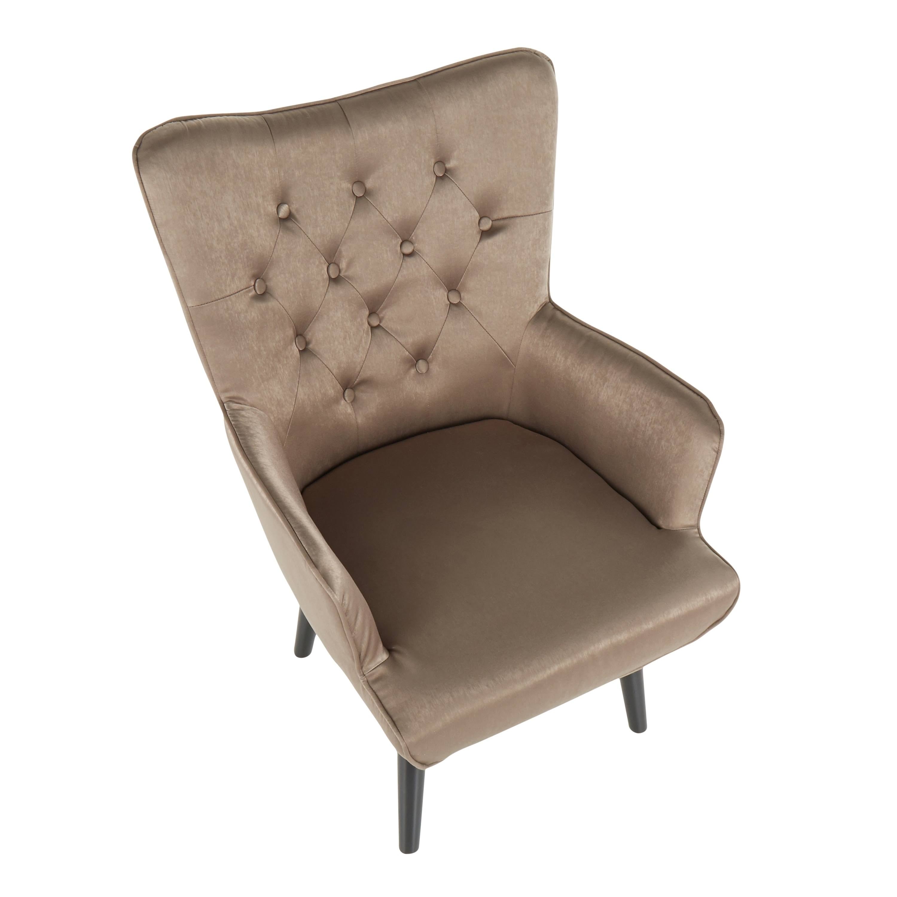 Green Satin Accent Chair with Wooden Legs J527