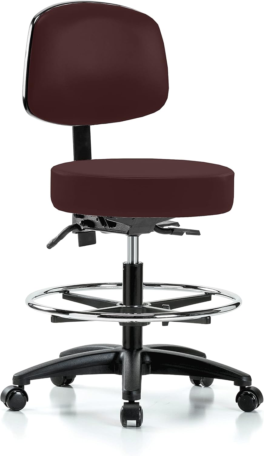 Rolling Height Adjustable Doctor's Stool with Back and Footring F384181
