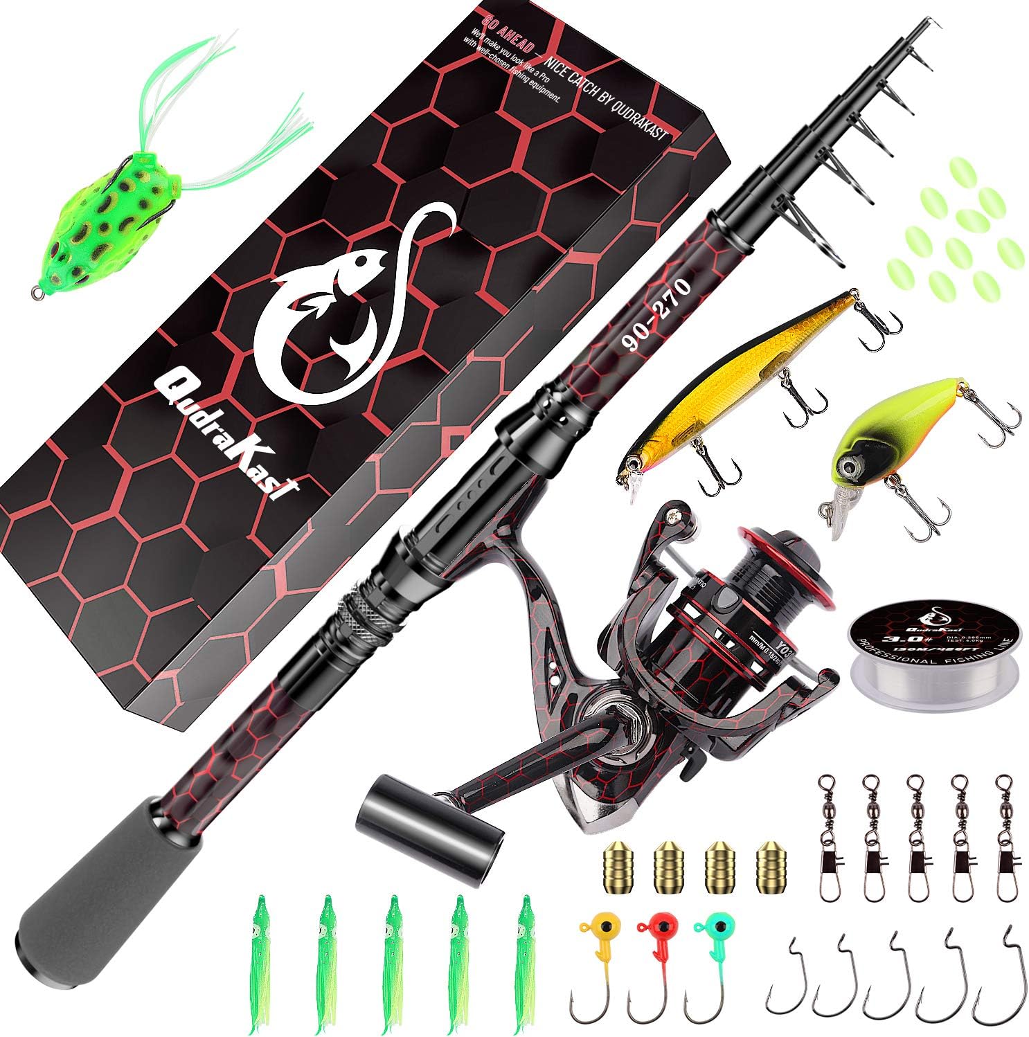 Carbon Fiber Telescopic Fishing Rod and Reel Combo Kit with Tackle Box, Pack of 2 O197