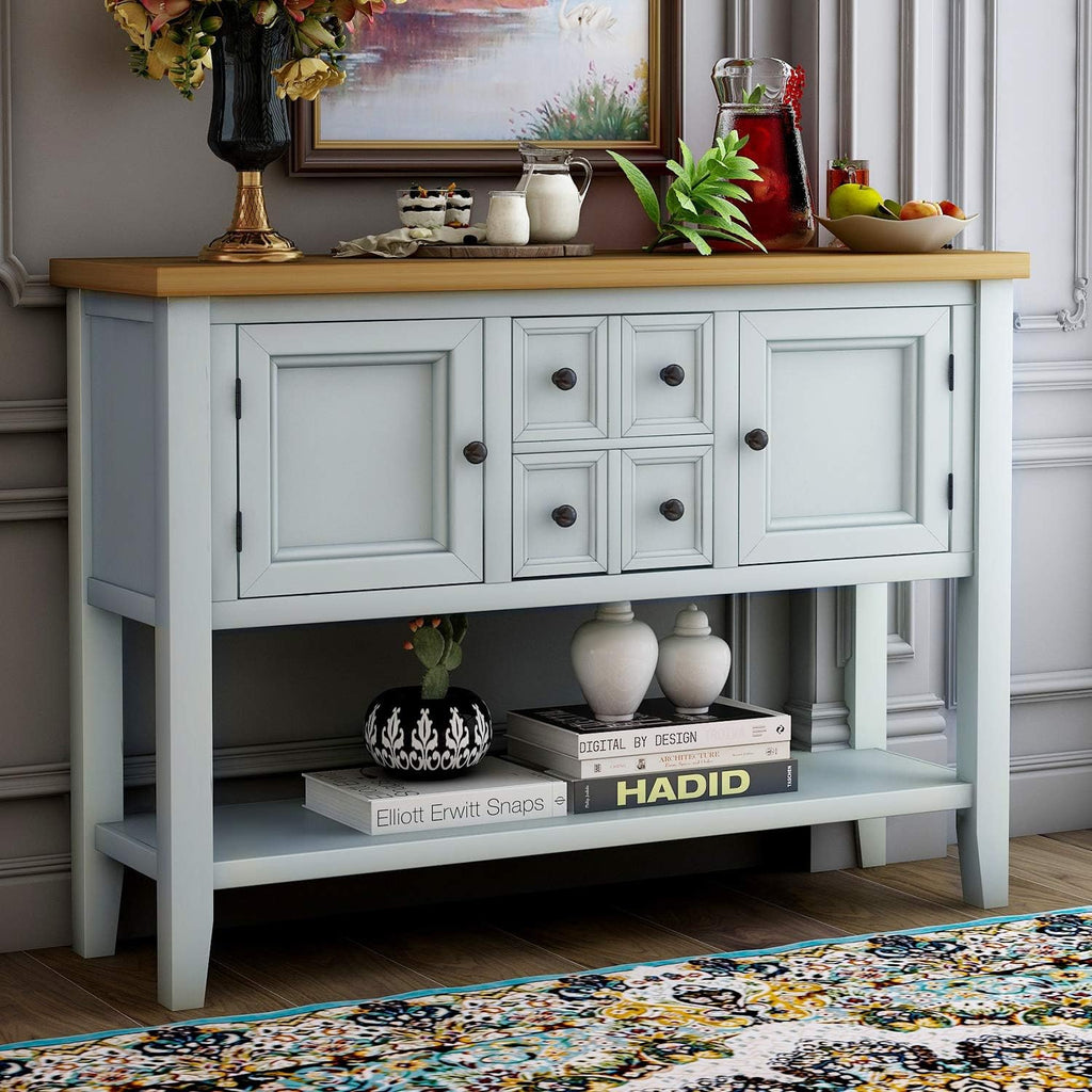 Dark Brown Console Sofa Table with Storage Drawers and Bottom Shelf I6837