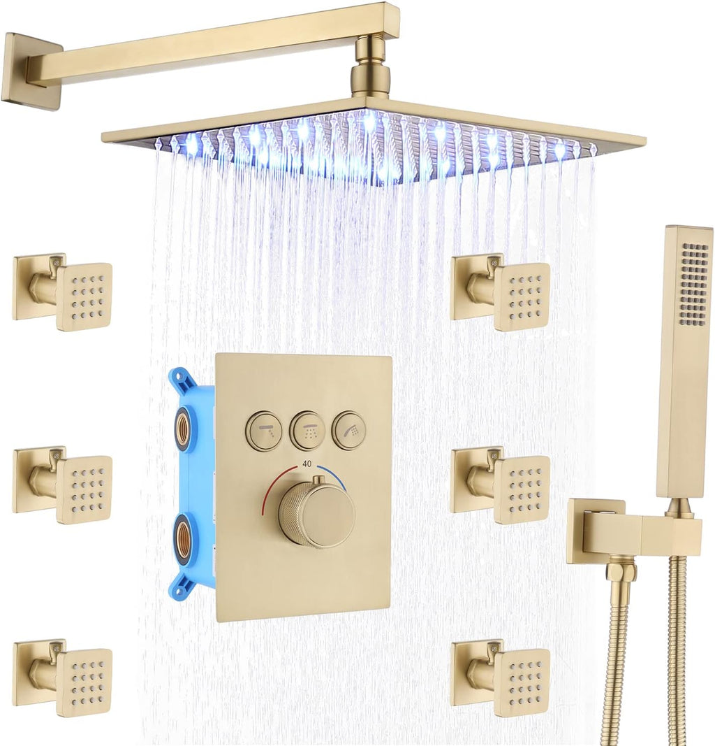 16 Inch Rain Shower Head System with Body Jets and Handheld, Matte Black T907
