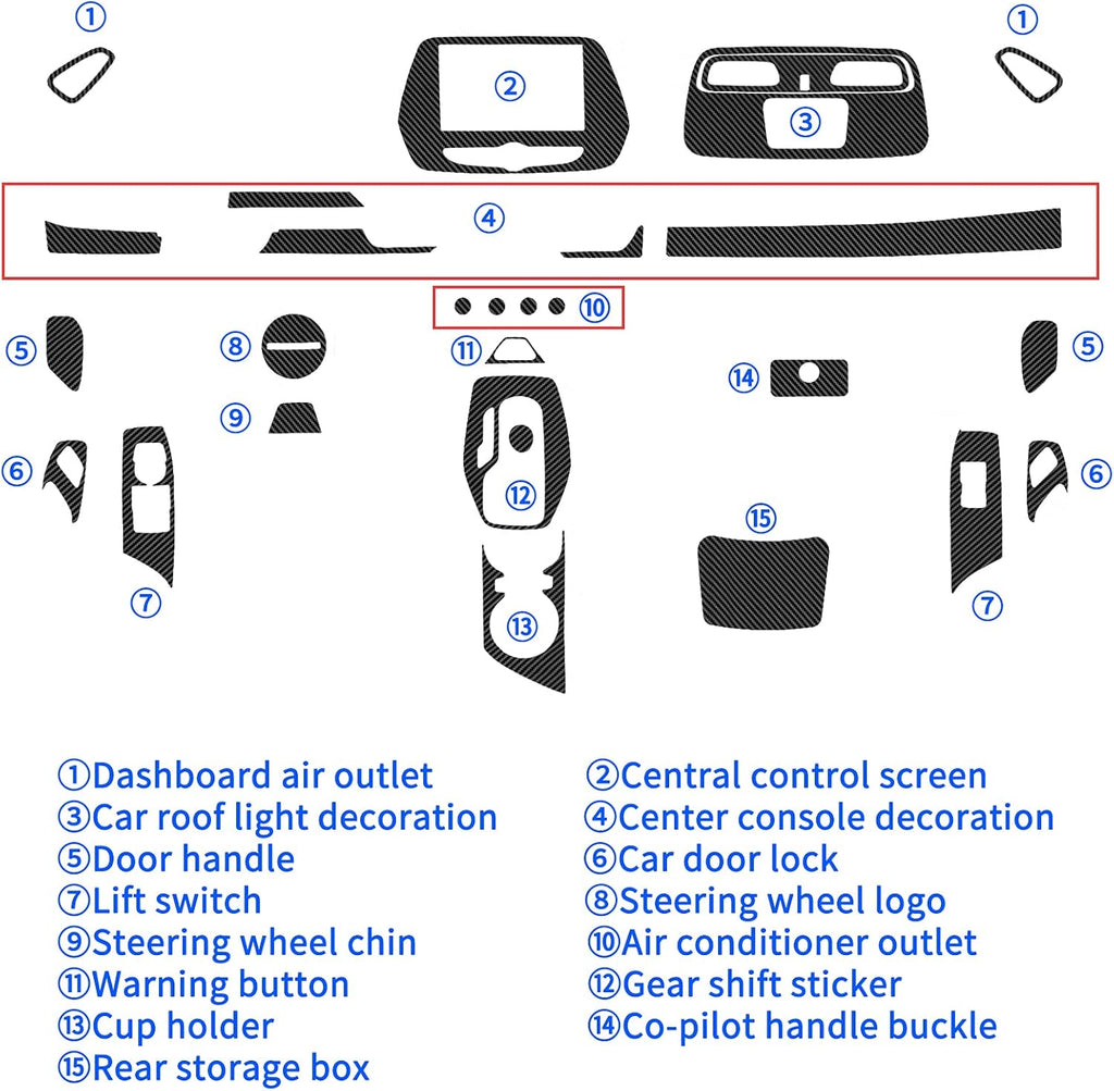 Carbon Fiber Texture Vinyl Wrap Center Console Dashboard Cover Interior Protective Decoration Accessories Sticker 28PCS Black G40336