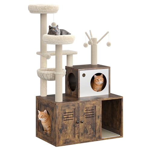 Rustic Brown Wooden Cat Furniture with Cat Tree Tower and Condo L511