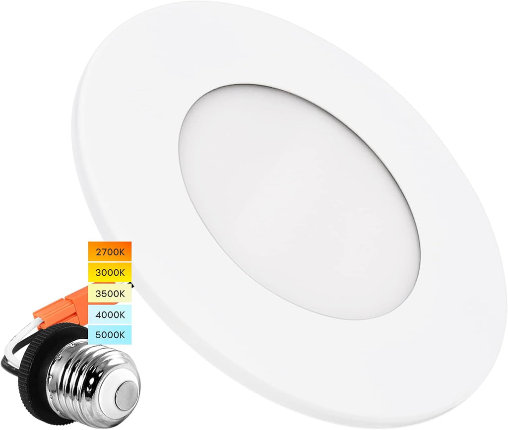 4 Inch LED Recessed Ceiling Light, 5 Color Selectable 2700K-5000K, Dimmable, 500 LM, Chrome F825270