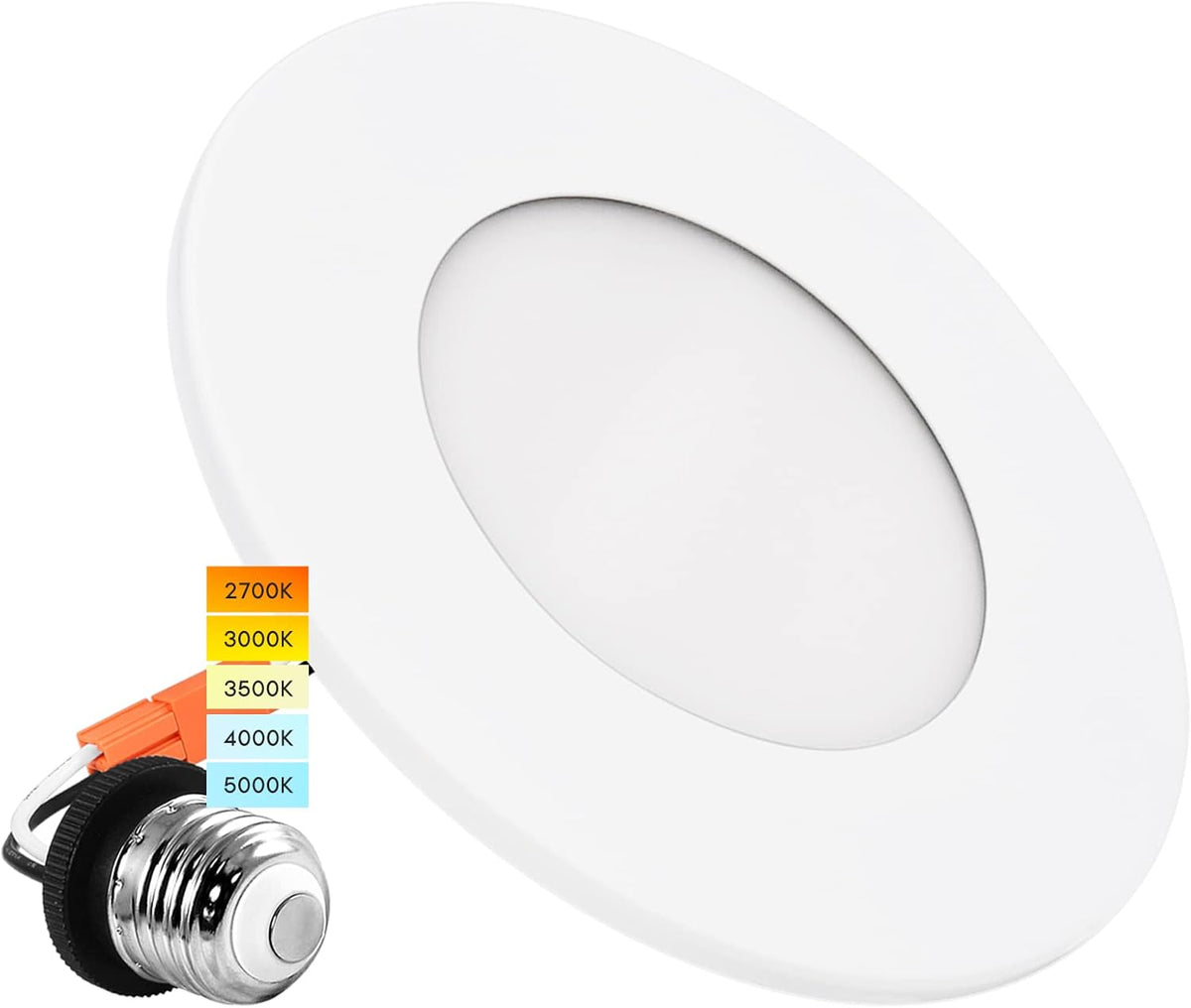 4 Inch LED Recessed Ceiling Light, 5 Color Selectable 2700K-5000K, Dimmable, 500 LM, Chrome F825270