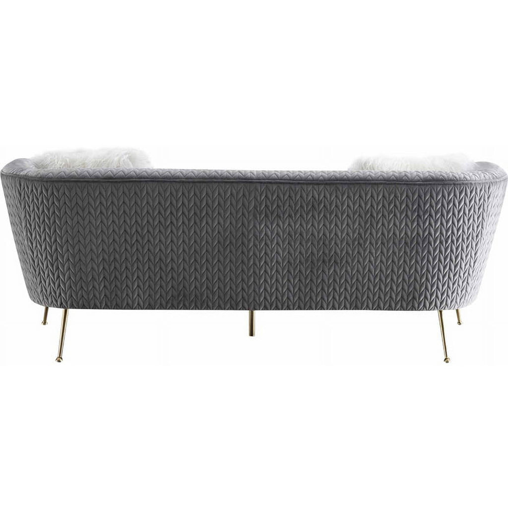 Grey Velvet Sofa with 2 Pillows D155