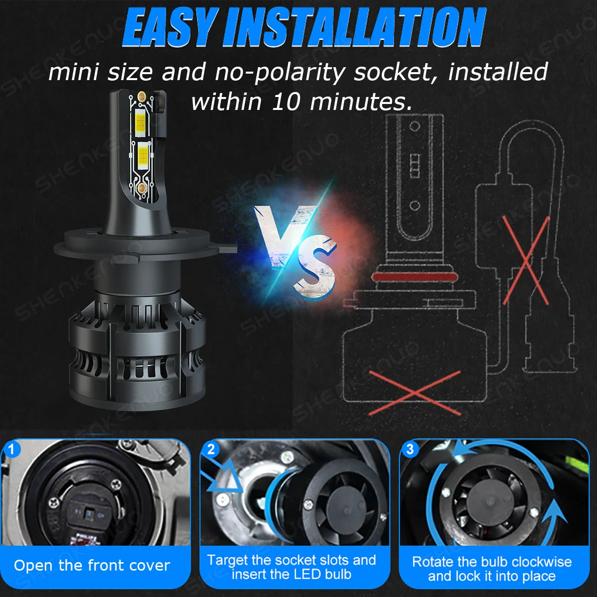 LED Headlight Bulbs 9003 H4 High and Low Beam 2pcs I23829