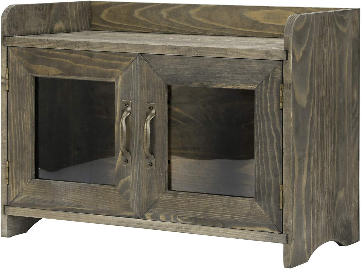 Rustic Gray Wood Storage Cabinet Shelves with Glass Windows Pack of 2 X538735