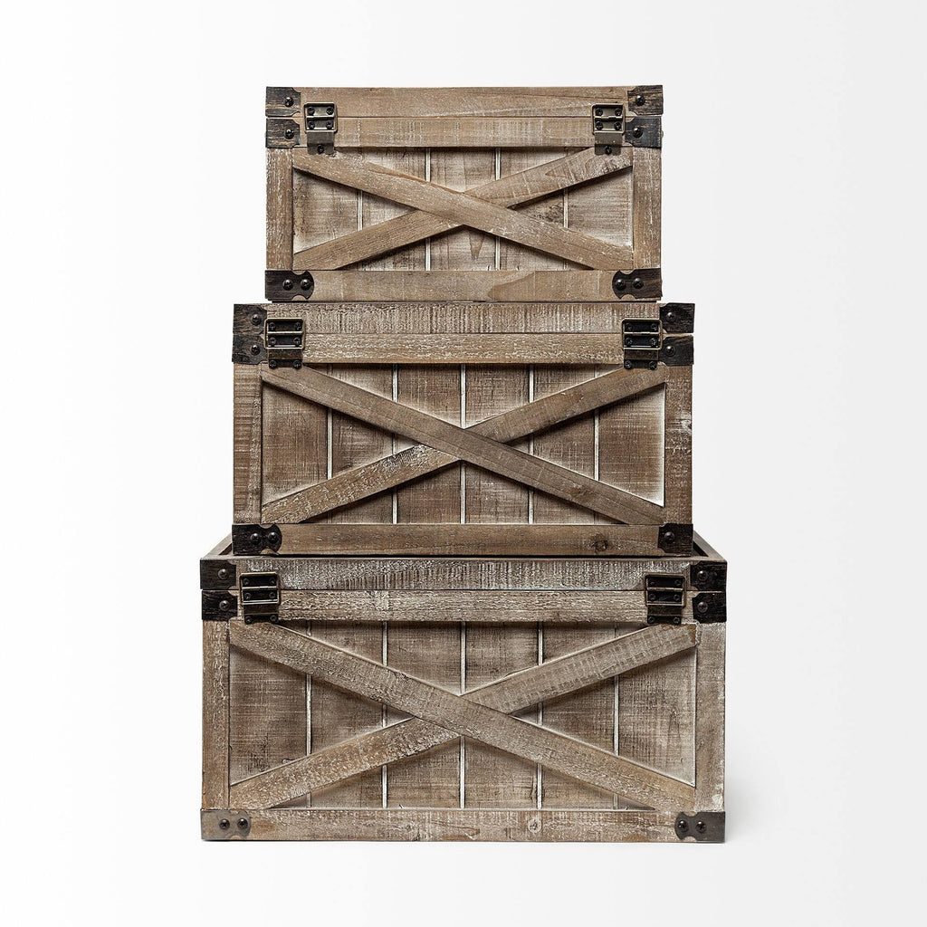 Set of Three Brown Wooden Decorative Boxes K2743