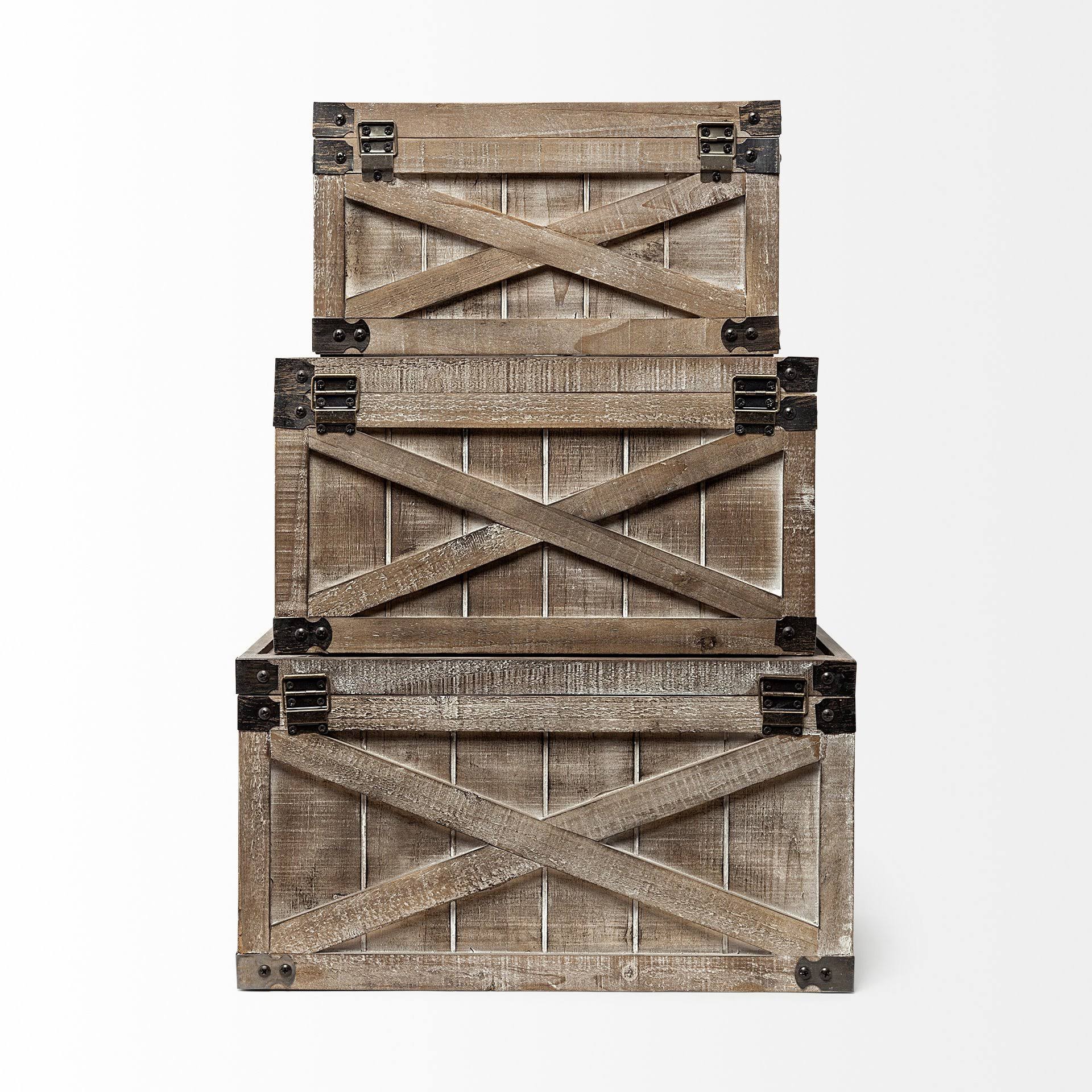 Set of Three Brown Wooden Decorative Boxes K2743