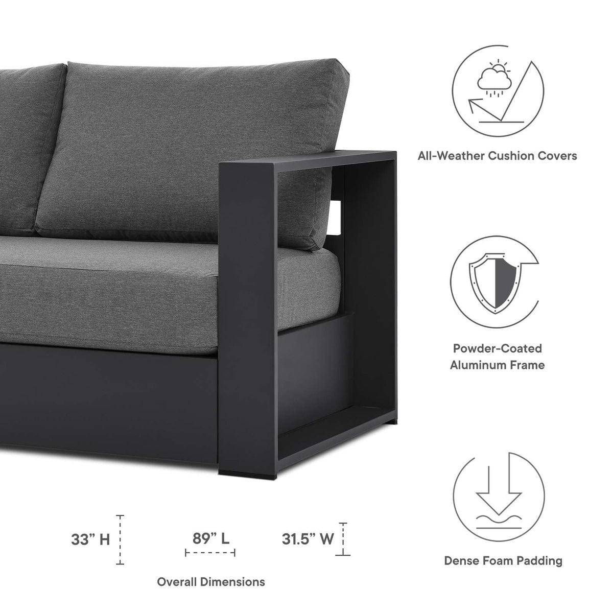 Grey Aluminum Fabric Outdoor Lounge Sofa K890