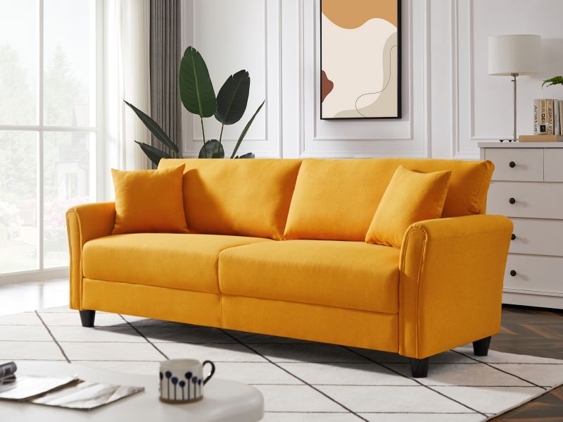 Blue Linen Loveseat Sofa with 2 Pillows W81322