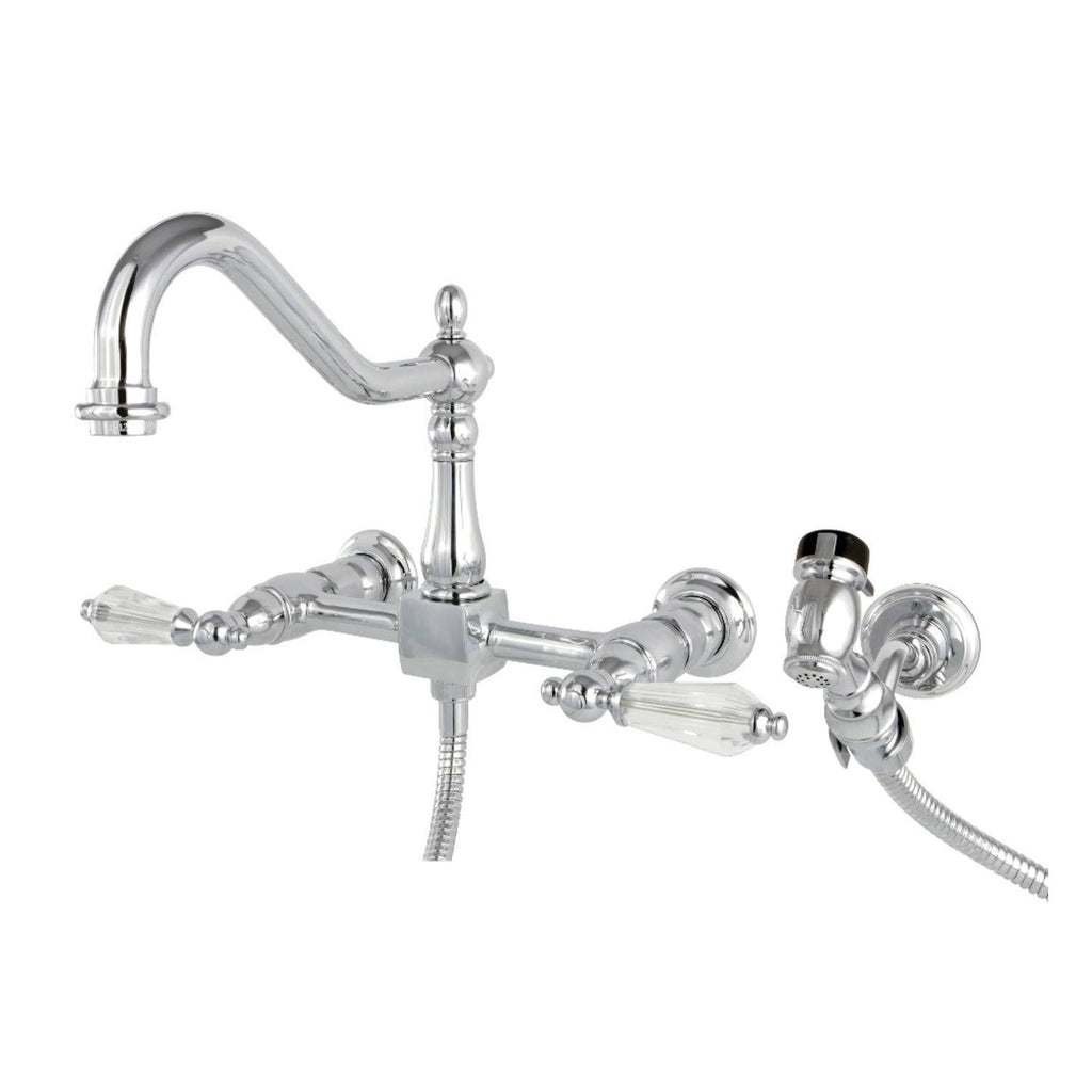 Polished Chrome Wall Mount Bridge Kitchen Faucet with Brass Sprayer U1559