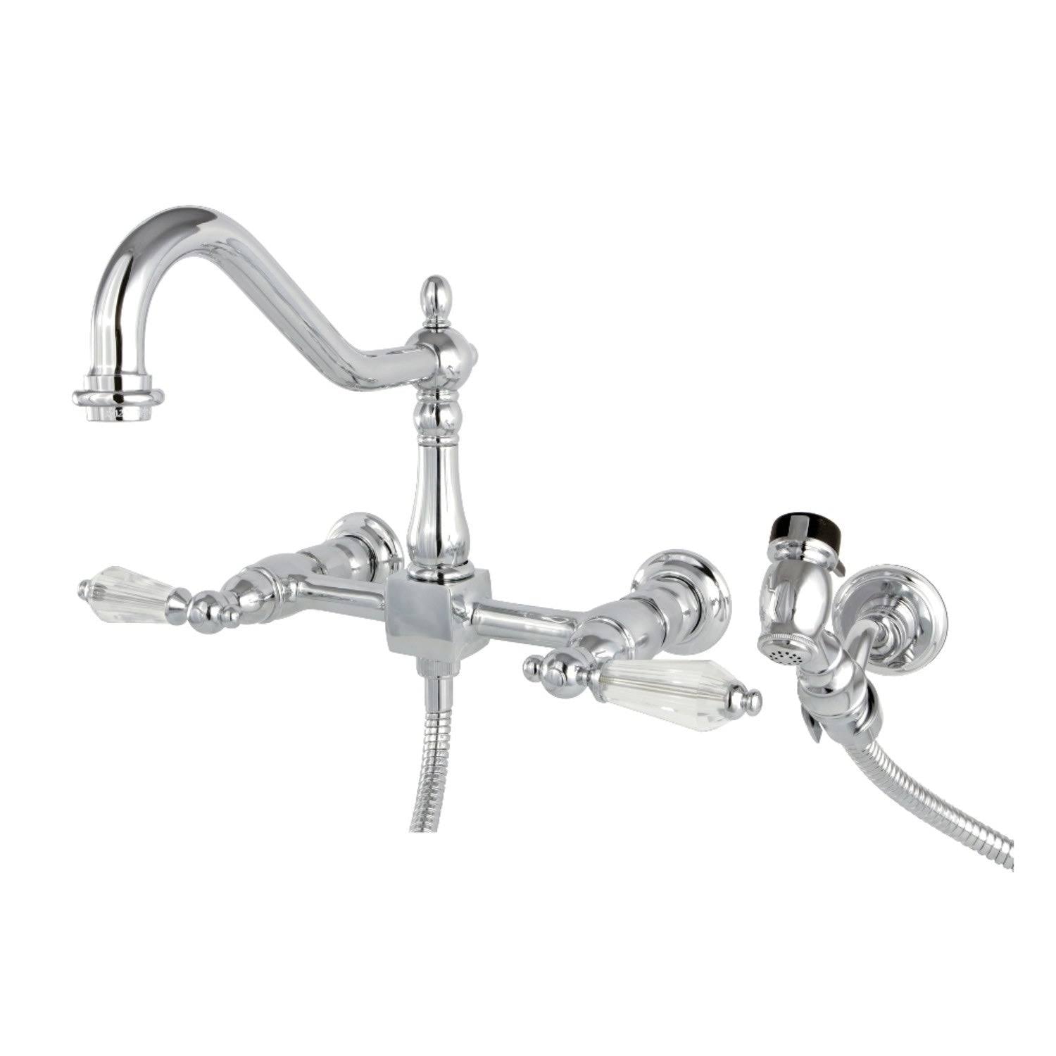 Polished Chrome Wall Mount Bridge Kitchen Faucet with Brass Sprayer U1559