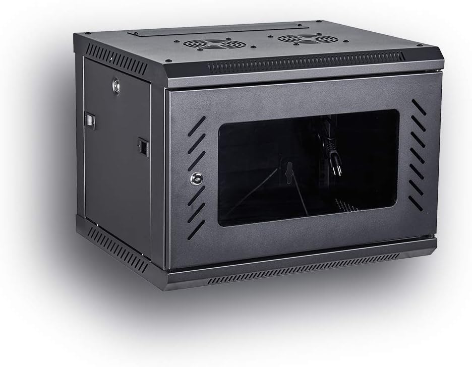 Wall Mount Rack Server Cabinet 19-Inch Network Enclosure with Locking Glass Door 16-Inches Deep T2143