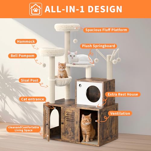Rustic Brown Wooden Cat Furniture with Cat Tree Tower and Condo L511