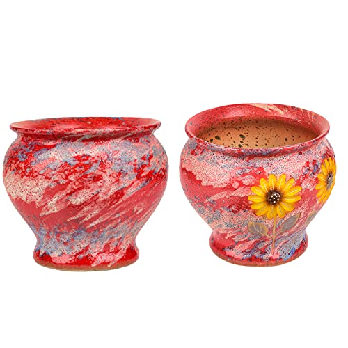 9 Inch Hand Painted Ceramic Planter Pot with Drainage Hole Y320