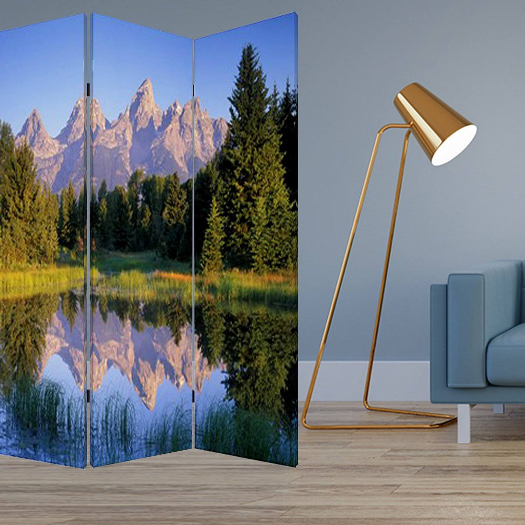 Multi Color Wood Canvas Mountain Peaks Screen Q659