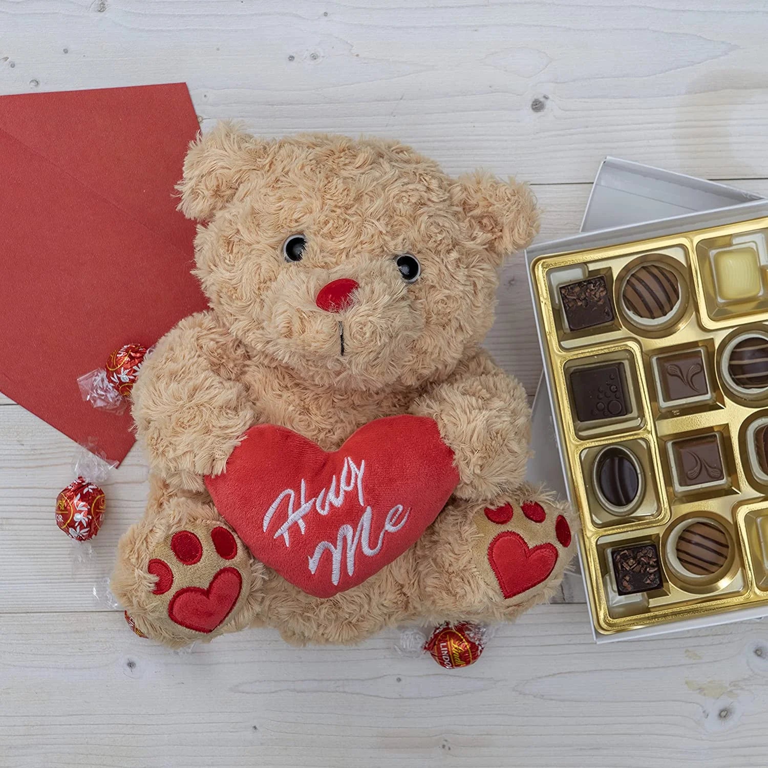 Brown Plush Teddy Bear with Red Hug Me Love Heart Stuffed Animal H140