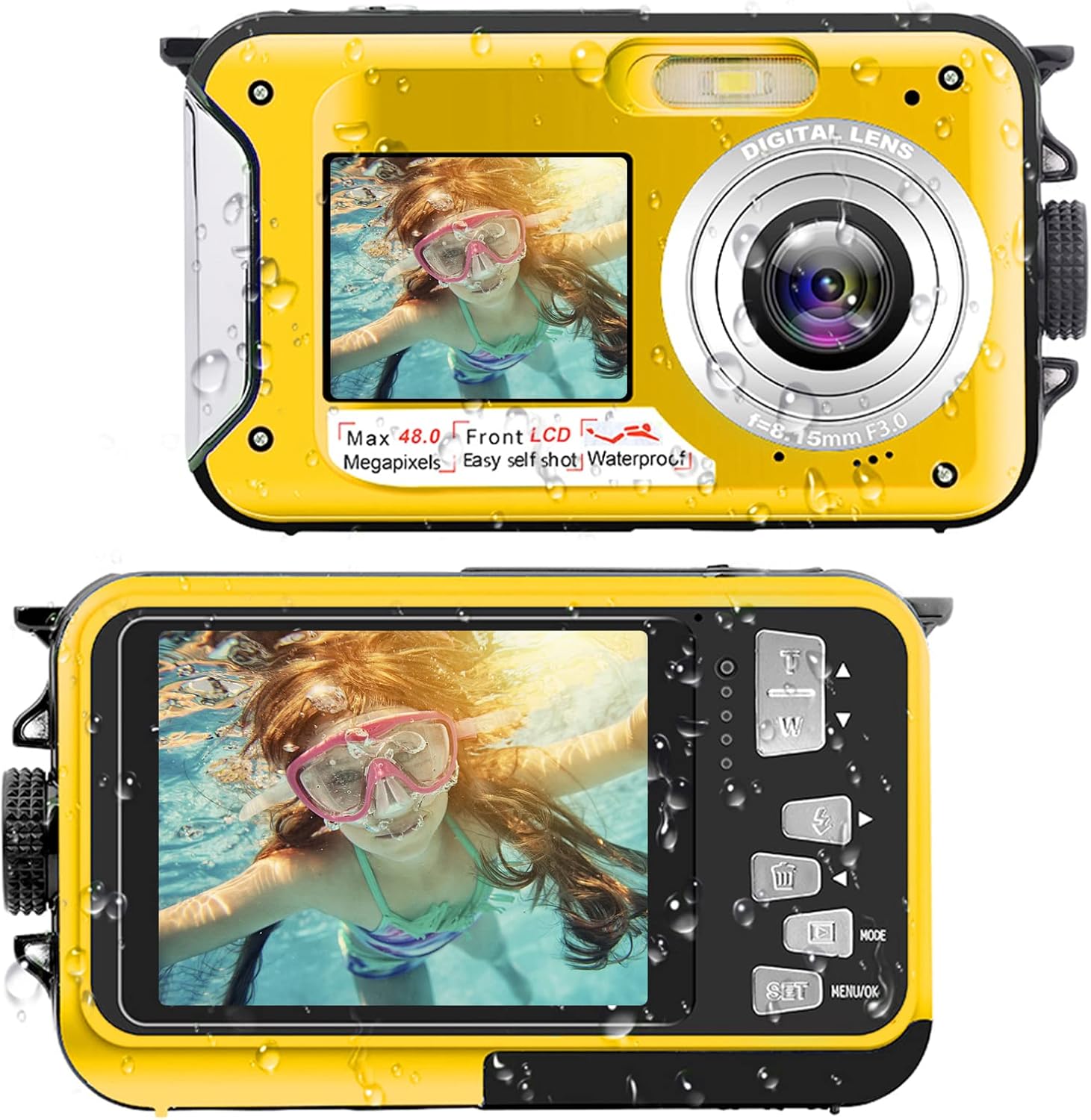 2.7K 48MP Waterproof Digital Camera, Yellow, Pack of 2 K81796