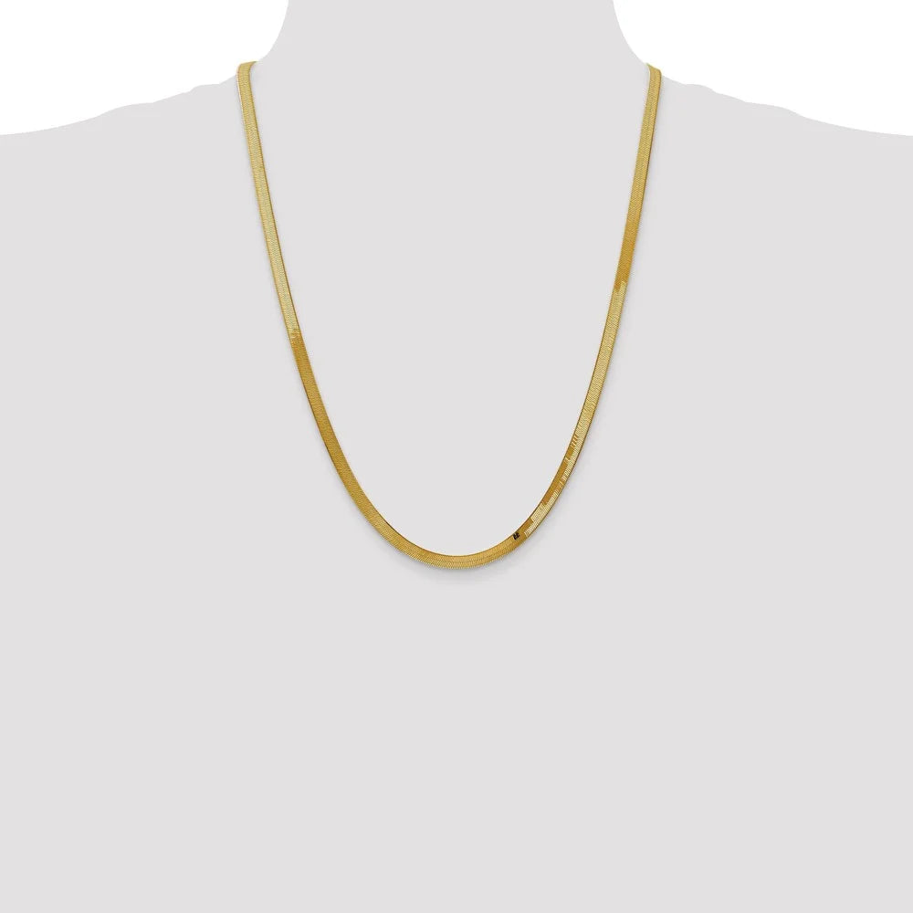 14K Yellow Gold Herringbone Chain Necklace 24 inch 4 mm with Lobster Clasp H624774