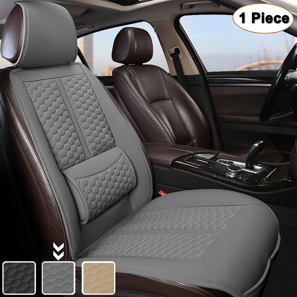 Beige Sideless Car Seat Covers with Lumbar Support and Headrest Cover M979