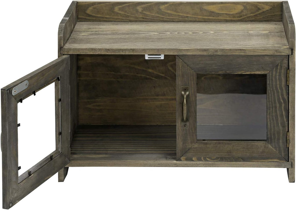 Rustic Gray Wood Storage Cabinet Shelves with Glass Windows Pack of 2 X538735