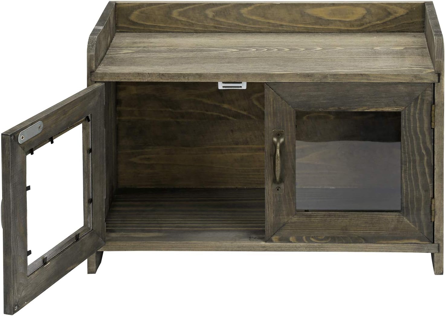 Rustic Gray Wood Storage Cabinet Shelves with Glass Windows Pack of 2 X538735