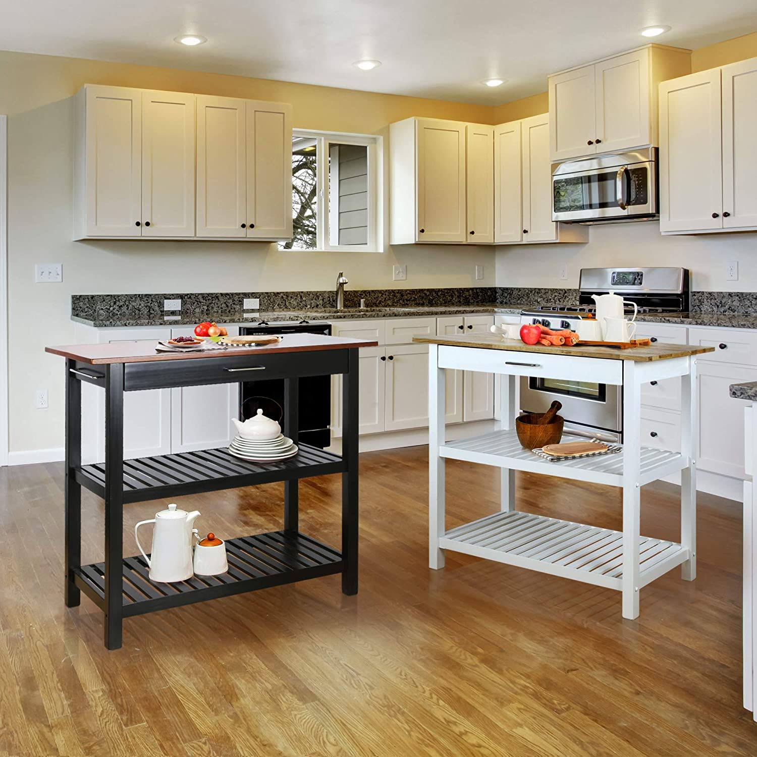 Natural/White Kitchen Island with Solid American Hardwood Top S6991