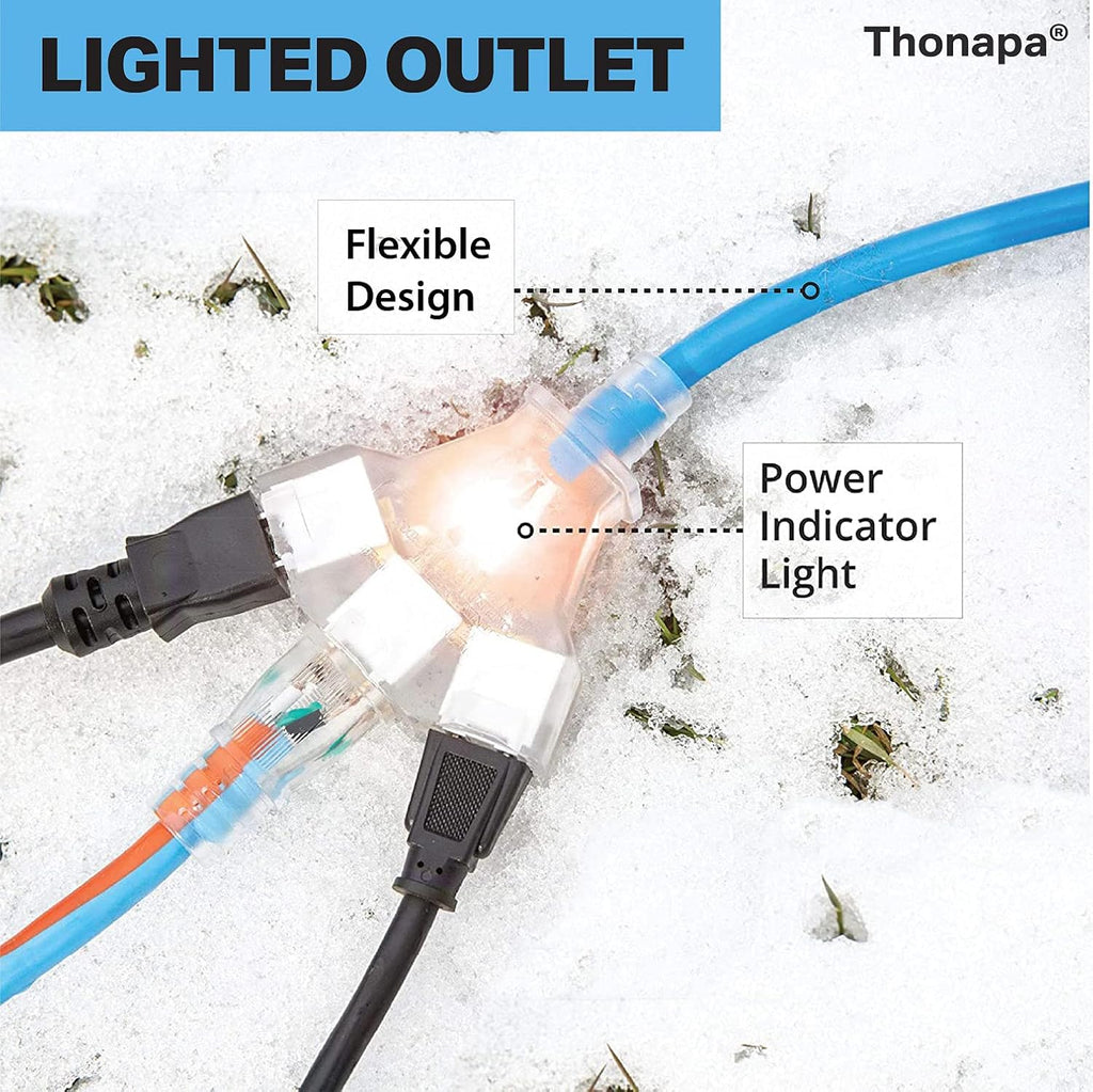 50 Ft All Weather Extension Cord with 3 Outlets, 12/3 SJEOW Heavy Duty Lighted Outdoor Cable S56742