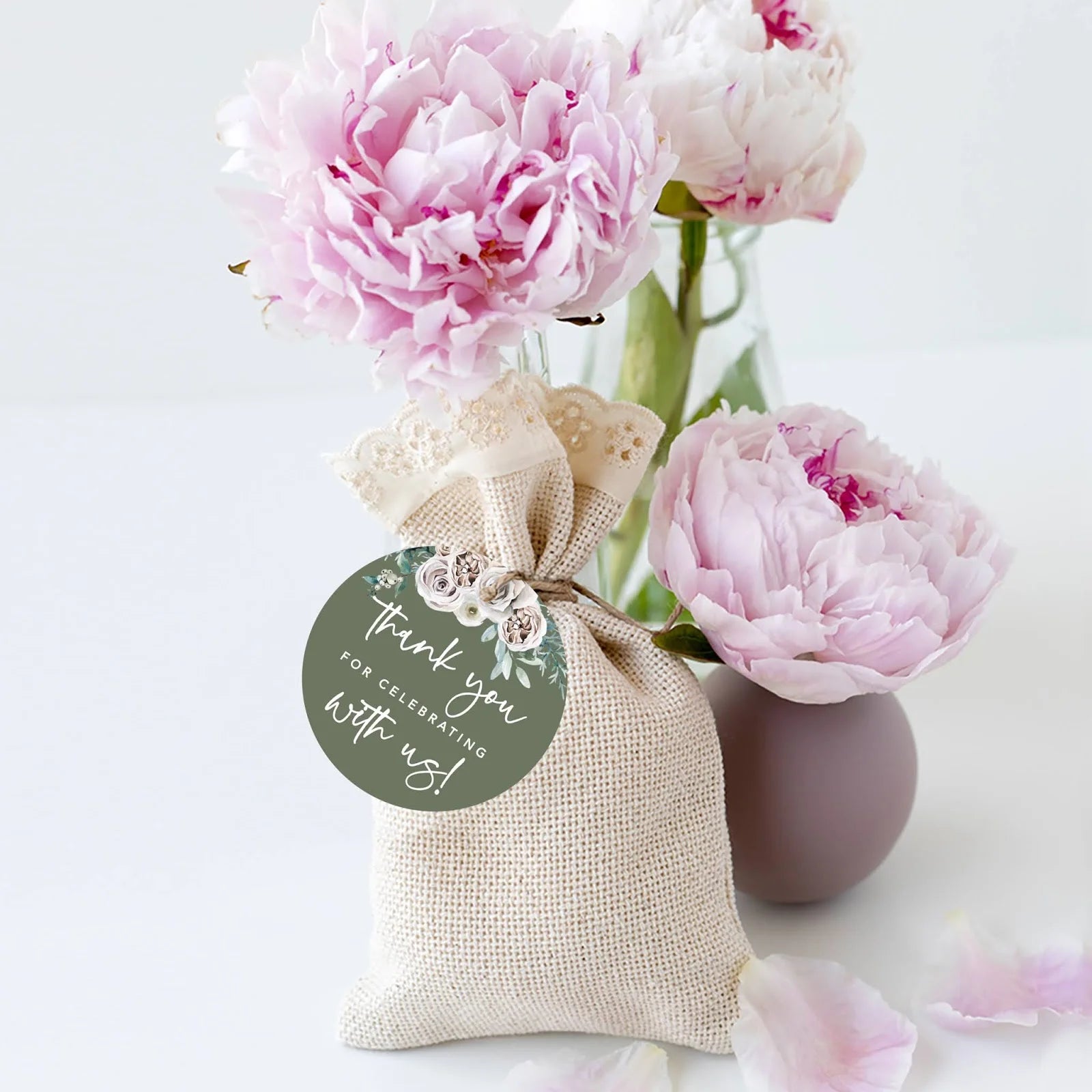 Sage Green Cream Floral Blossoms Round Gift Tags, 24-Pk A12683