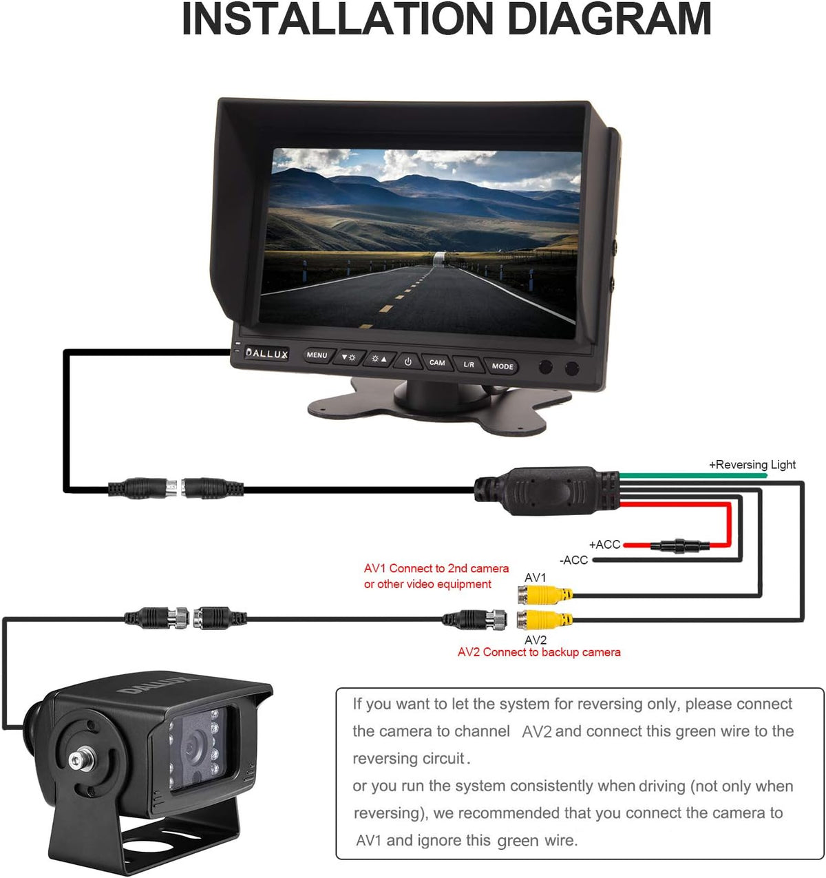 Heavy Duty Waterproof Backup Camera System with 7 inch Monitor and 66ft Cable M2014