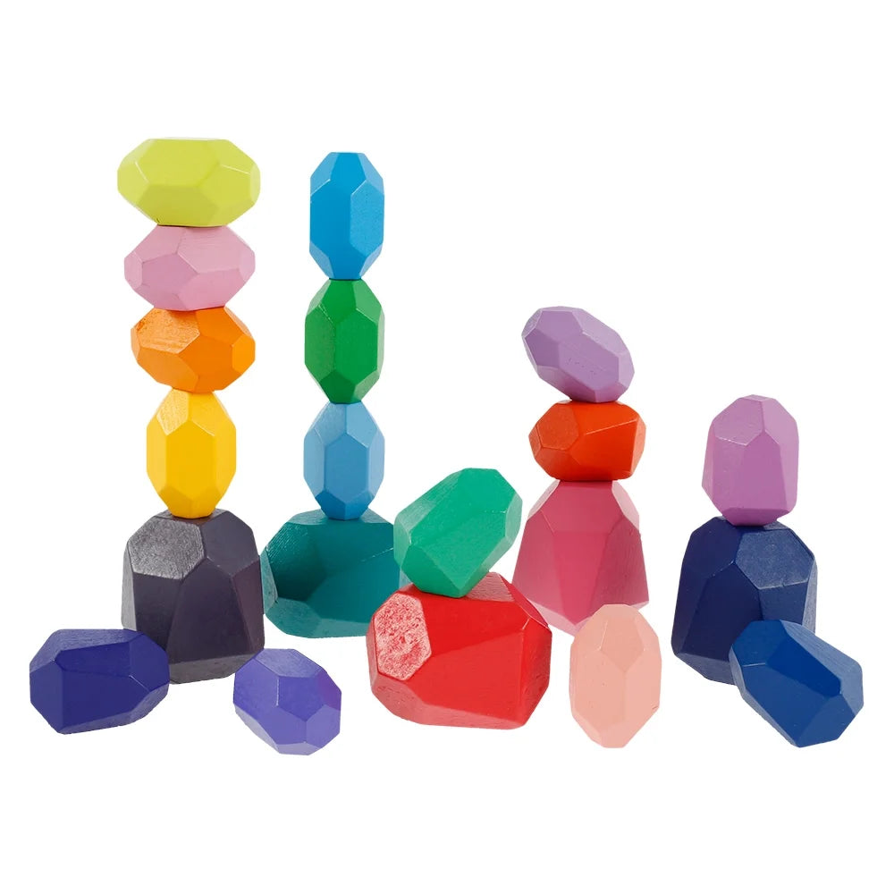 Kids Wooden Colored Balancing Stone Stacking Building Block Toy Y222