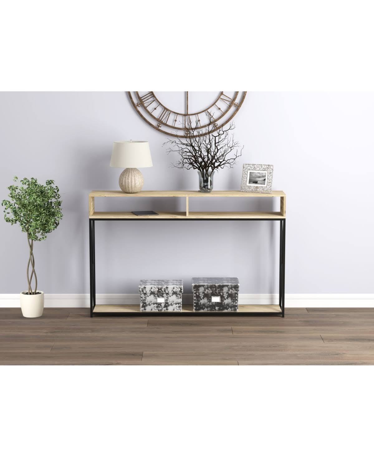 Dark Taupe Console Table with Two Open Shelves I28477