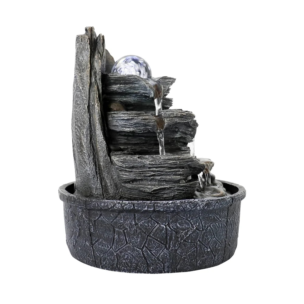9.8'' Tabletop Water Fountain with LED Light, 4-Tiered Indoor Electric Resin Fountain H32012