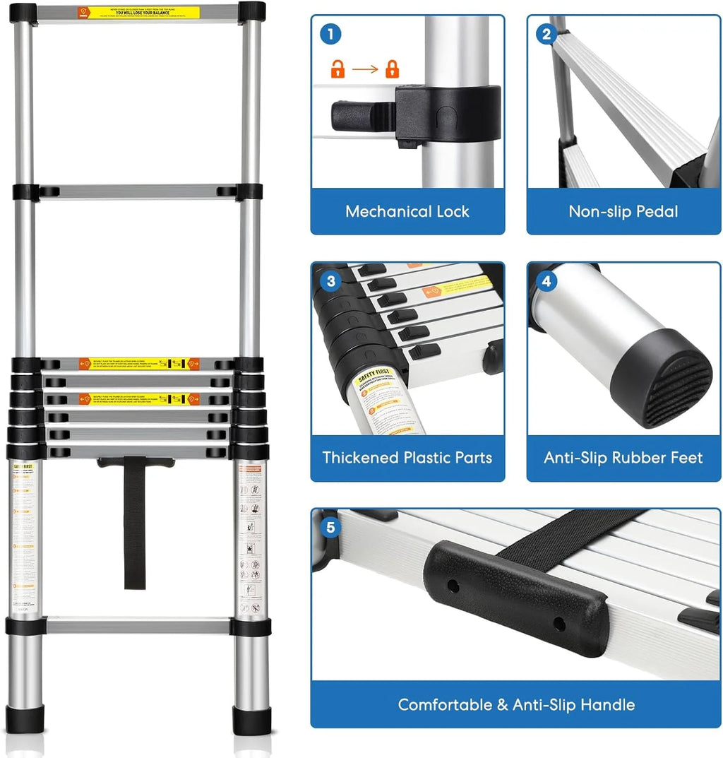 12.5FT Aluminum Telescoping Ladder with Non-Slip Feet I742478
