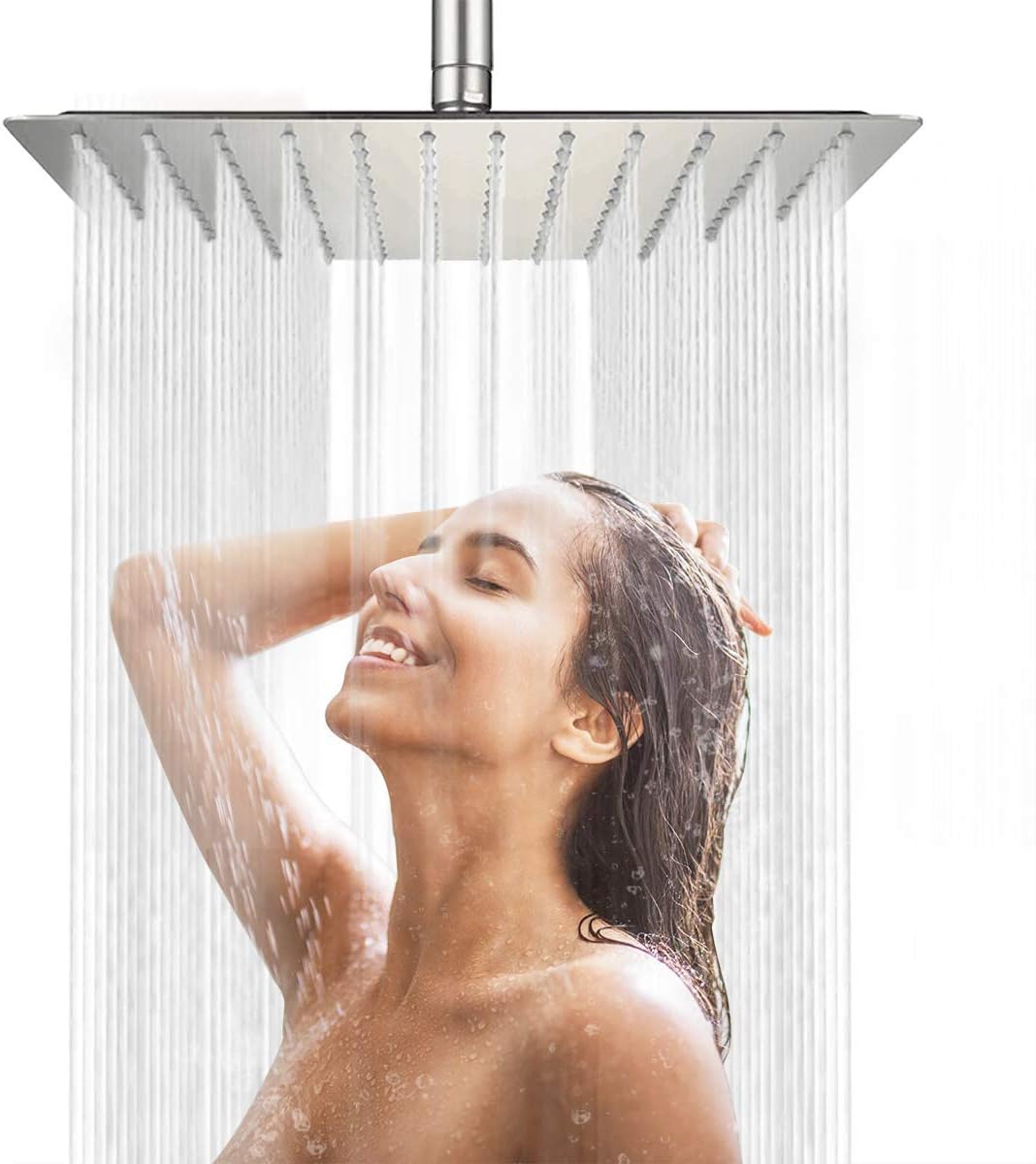 16 Inch Square Ultra Thin 304 Stainless Steel Brushed Nickel Rainfall Shower Head Pack of 2 I253