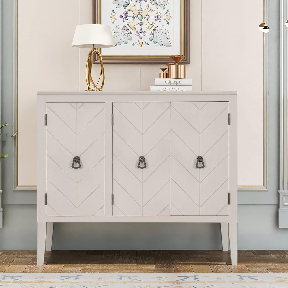 Antique Gray Wooden Accent Storage Cabinet with Adjustable Shelf M4495