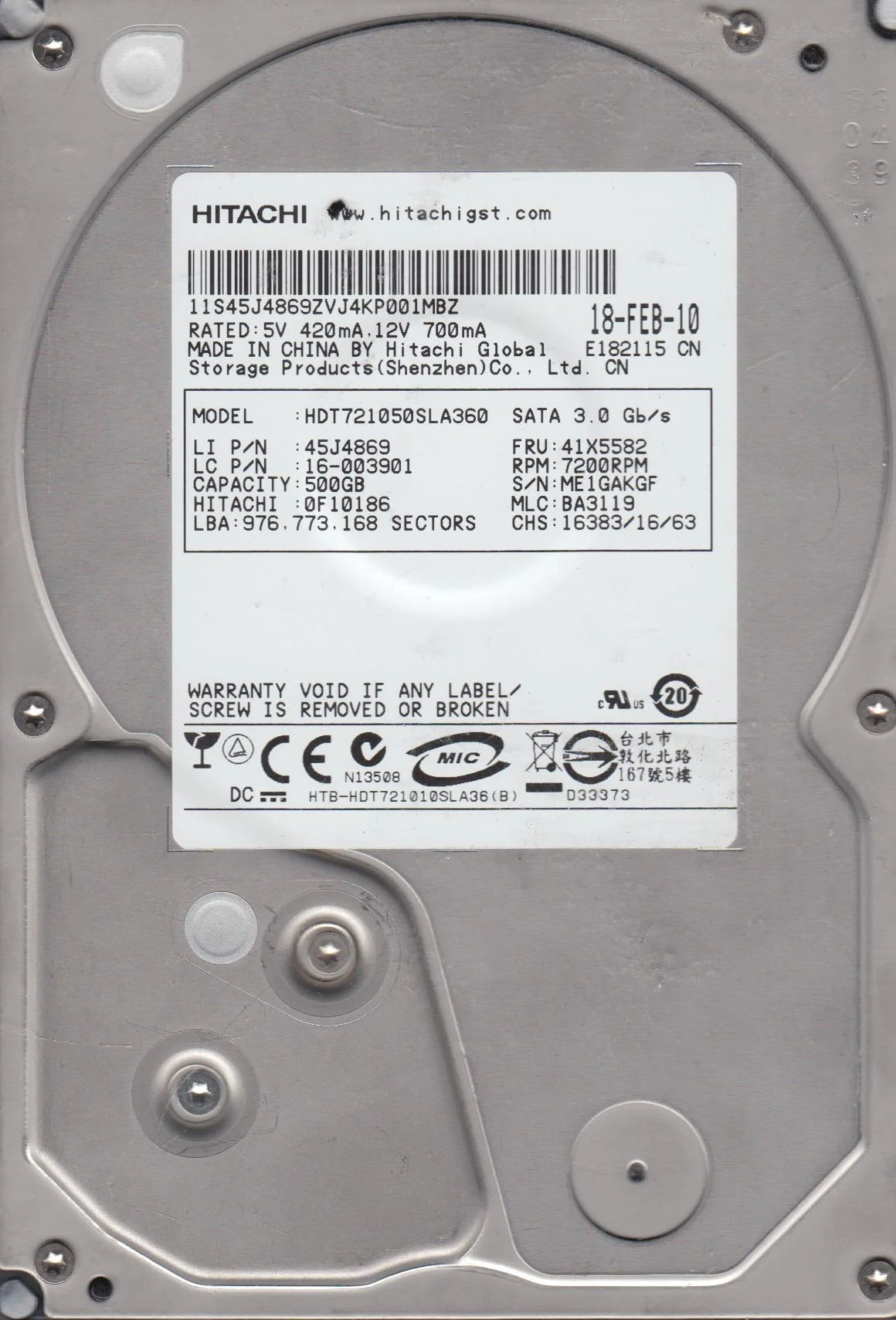 500GB SATA 3.5 Hard Drive V45247