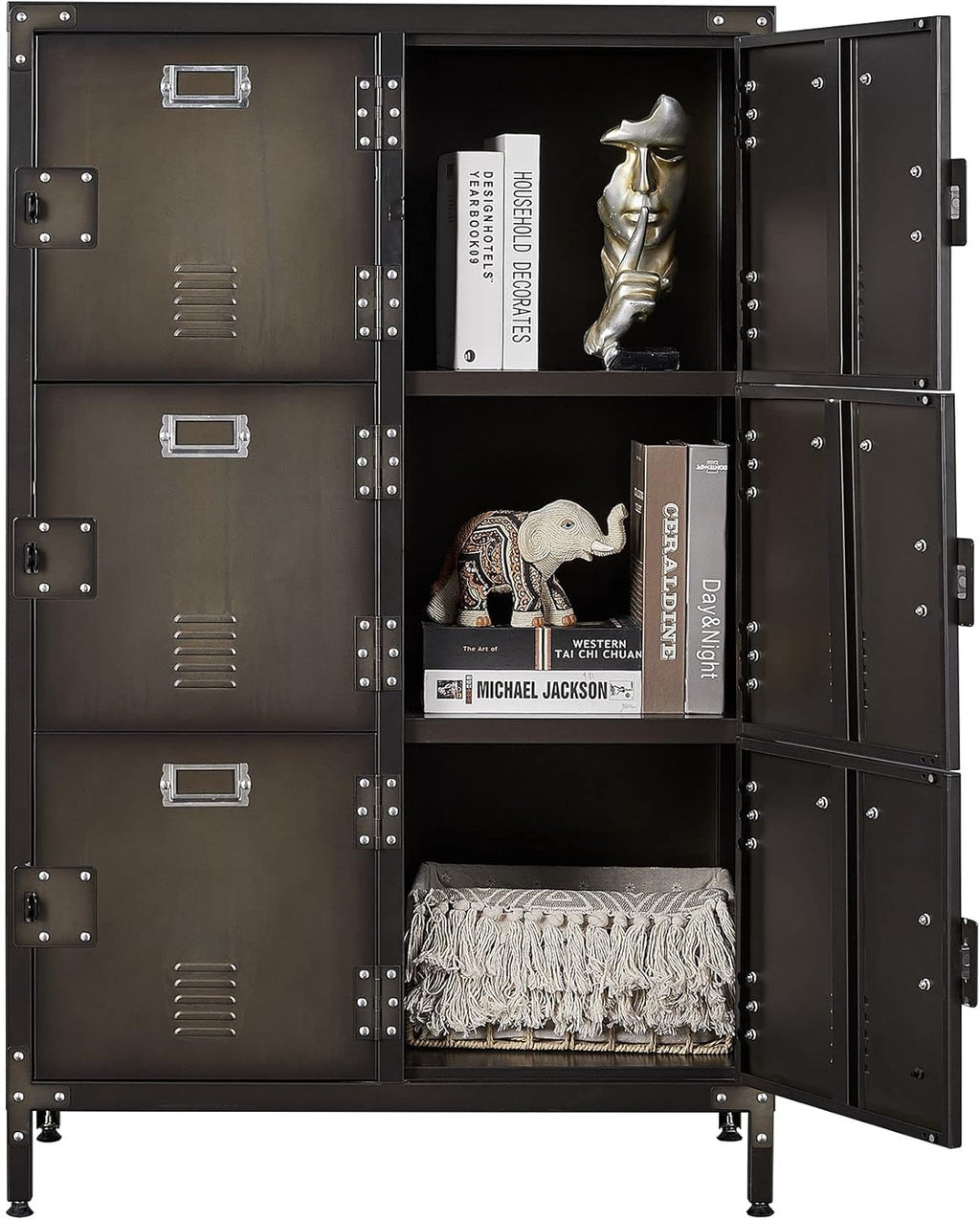 Industrial Steel Storage Cabinet with Shelves and Hanging Rod V440221